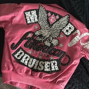 Pelle Pelle Pink Leather Jacket with Bold Embellishments